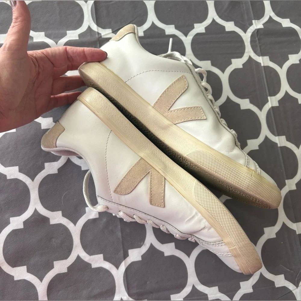 Veja Women’s White Sneakers with Beige Suede V Logo